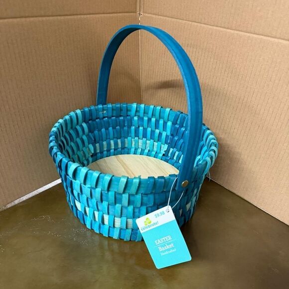 Blue Woven Basket with Handle - NEW - Picture 1 of 1